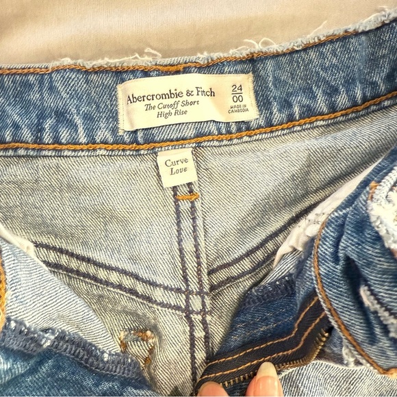 Abercrombie & Fitch Blue Jean Shorts High-Waisted Distressed Frayed Women's - Picture 3 of 13